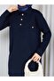 Knitwear Polo Collar Two-Piece Set with Trousers Navy Blue - 6