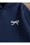 Navy Blue Bowknot Sweatshirt - Printed Oversized Hooded Sweatshirt - 3