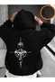 Black Compass Design Sweatshirt - Printed Oversize Hoodie with Hood