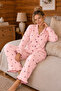 Bürümcük Knitted Long Sleeve Ruffled Floral Patterned Women's Buttoned Pajama Set