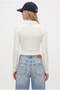 Women's Steel Combed Cotton Polo Collar Zippered Ecru Long Sleeve Knitted Blouse - 5