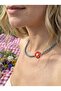 Turquoise Howlite and Ceramic Red Daisy Charm Necklace