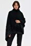 Women's Single-Sided Felted Wool Shawl with Embroidered Flowers and Branches, Black - 3