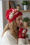 Women's Red Hand-Embroidered Beret and Fingerless Gloves Set – Handmade Floral Detailed Winter Set - 2