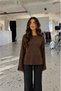 Women's Crew Neck Bat Sleeve Slit Detailed Long Blouse 0250 - 4