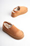 Women's Tan Suede Winter Slippers with Fur Inside and Back Strap, 5cm Thick Sole Sabo Slippers - 4