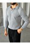Soft Textured Polo Collar Knit Sweater m - Gray - 2