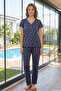 Women's Floral Pattern Short Sleeve Bamboo Fabric Pajamas Set 240130 Light Navy Blue