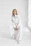 Women's White Oyshoo Low Sleeve Casual Crop Zipper Wide Leg Sweatpants Set - 78077 - 4