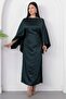 فستان ساتان بأكمام خفاشية وياقة منخفضة K-252767 - 5