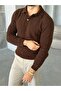 Soft Textured Polo Collar Knit Sweater m - Brown