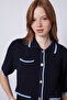 Striped Detail Tricot Cardigan Navy Blue
