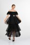 Women's Summer Black Madonna Collar Layered Tulle Dress 50428