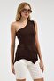 Women's Off-Shoulder Brown Asymmetrical Blouse - 5