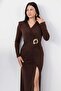 Double-Breasted Collar, Waist Buckle, Long Sleeve Dress K-262671 - 2