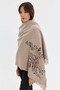 Women's Corner Patterned Colorful Floral Embroidered Tasseled Wool Shawl Dark Beige - 4