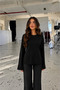 Women's Crew Neck Bat Sleeve Slit Detailed Long Blouse 0250 - 3