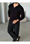 Soft Textured Polo Collar Knit Sweater m - Black - 3