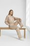 Women's Beige Oyshoo Low Sleeve Casual Crop Zipper Wide Leg Sweatpants Set - 78077 - 4