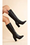 High Heeled Leather Look Zippered Long Women's Boots - 3