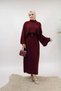 Women's Hijab Knitwear Double Set Bat Sleeve Sweater and Pleated Skirt - 7