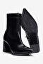Women's Patent Leather Stretch Boots Zippered Heeled Pointed Toe Lena Black - 3