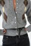 Women's Gray-Brown Buttoned Diamond Pattern Belted Wool Knitwear Cardigan - 3