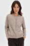 Women's Crew Neck Glittery Striped Knitwear Jacket Mink