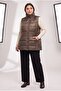 Large Size Quilted Vest with Pockets Brown - 3