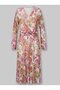Women's V-Neck Curve Waist Asymmetrical Detail Long Sleeve Stylish Plus Size Patterned Tulle Dress - 3