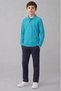Unisex Children's 2-Piece Combination Long Sleeve Polo Collar T-Shirt-Navy Blue Ribbed Waist Elastic Canvas School Pants School Outfit