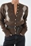 Women's Brown Buttoned Diamond Pattern Belted Wool Knitwear Cardigan - 4