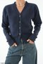 Women's Navy Blue Buttoned V-Neck Tie-Up Wool Knitwear Cardigan - 6