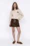 Velvet Mini Skirt with Rope Belt Brown - 4