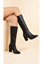 High Heeled Leather Look Zippered Long Women's Boots - 2