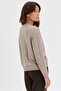 Women's Crew Neck Glittery Striped Knitwear Jacket Mink - 3
