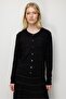 Women's Crew Neck Glittery Striped Knitwear Jacket Black - 3