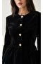 Black Buttoned Jacket with Skirt Hem Detail - 2