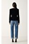 Black Buttoned Jacket with Skirt Hem Detail - 4