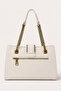 Quilted Embroidered Chain and Folding Lock Detailed Women's Large Stylish Shoulder Bag Cream - 2