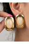 Cream Stone Gold Framed Large Oval Earrings