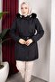 Detachable Hooded Fur and Welsoft Lined Hijab Coat 85cm - Black - 2
