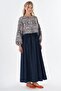 Denim Garnished Jacquard Dress Indigo - 3