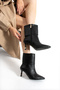 Women's Genuine Leather Look Thin Heeled Zippered Pointed Toe Ankle Boots - 4