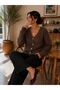 Women's Full Beardy Furry V-Neck 4-Button Stylish Knitwear Jacket Cardigan - 2