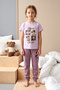 Girl's Short Sleeve Printed Combed Cotton Pajama Set 3007 Lilac - 4