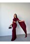 Burgundy Cape Sleeve Long Dress with Low Waist Cutout - 5