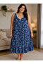 Women's Plus Size Thick Strap Lace Embroidered Collar Patterned Skirt Ruffle Nightgown Bamboo Cotton Blend Oversized Nightgown
