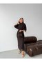 Brown Half Sleeve Sequin Embroidered Midi Dress - 3