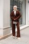Women's Hijab Knitwear Two-Piece Set - Belted Cardigan and Wide-Legged Pants with Shawl Collar - 4